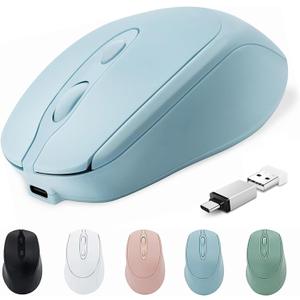 Wireless Bluetooth Mouse USBC for MacBook Air Laptop, USB C Rechargeable Wireless Mouse Compatible with Mac Desktop/Surface Pro Portable Computer Mice (BT5.2/3.0, 2.4G USB A, Type-C)