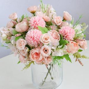 ASTRYAS Artificial Flowers, 2PCS Small Silk Flowers for Home Decor Indoor Fake Bouquet Faux Floral Arrangements Dining Table Centerpieces for Kitchen Bridal Wedding Party Decor, Pink