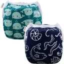 ALVABABY Swim Diapers 2pcs Baby & Toddler Snap One Size Reusable Adjustable Baby Boys' Swim Diapers for Swimming Lessons SW18-21 (Small, 01marine Animal Small)