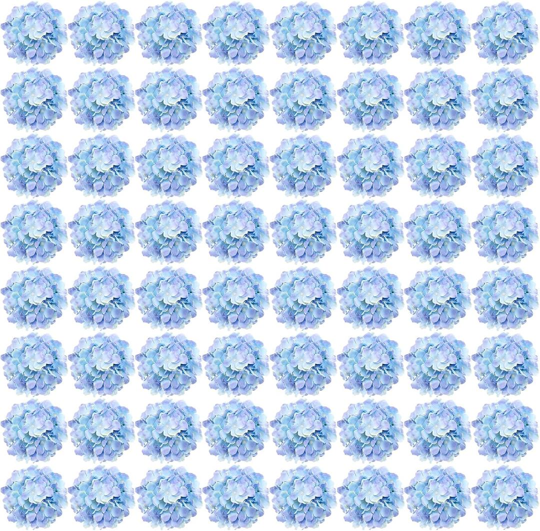Auihiay 64 PCS Full Artificial Hydrangea Flowers, Blue Purple Silk Hydrangea Heads with Stems, Fake Flowers for Wedding Centerpieces, Baby Shower, Home, Garden, Party Decoration (Blue Purple)