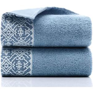 2 Pack Cotton Hand Towels,100% Cotton Face Towels, Durable Highly Absorbent Soft Washcloth Towel for Premium Luxury Spa Hotel Bathroom, Camping, Gym 14 x 30 Inch (Maoj-lassical Blue)