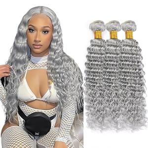 Gray Deep Wave Bundles Human Hair Silver Bundle 18 20 22 Inch Niegmeag Peruvian Virgin Soft And Silky Remy Hair Extensions Grey Deep Wave Bundles 300g