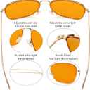 IOHLNG Square Aviator Sunglasses for Women Men Polarized Pilot Military Square Shades Classic Vintage Metal Sun Glasses (Polished Gold Frames + Dual Ar 99.99% Blue Light Blocking Amber Orange Lens)