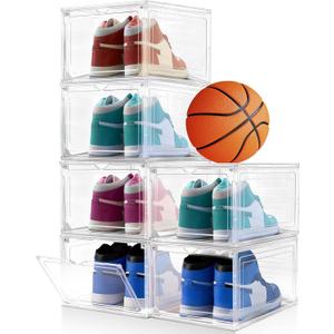 6Pack Shoe Storage Boxes, Shoe Boxes Clear Plastic Stackable, Shoes Storage Organizer with Magnetic Door, Thicken & Sturdy Shoes Organizer for Closet Sneaker Boot Container, 13.4x10.5x7.3 inch