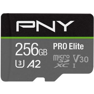 PNY P-SDU256V32100PRO-GE 256GB PRO Elite Class 10 U3 V30 microSDXC Flash Memory Card - 100MB/s, Class 10, U3, V30, A2, 4K UHD, Full HD, UHS-I, Micro SD
