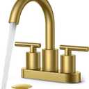 FORIOUS 4" Brushed Gold Bathroom Faucet Centerset 4 Inch, 2 Handle 2 Hole Gold Faucets for Bathroom Vanity wtih Metal Pop Up Dain, CUPC Supply Hose, High Arc Swivel Spout