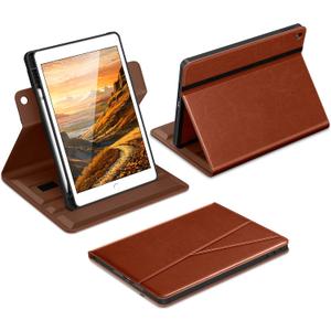 DTTO for iPad 9th / 8th / 7th Generation Case 10.2 Inch (2021/2020/2019), 360 Degree Rotating Premium Leather Folio Stand Cover with Pencil Holder, Brown