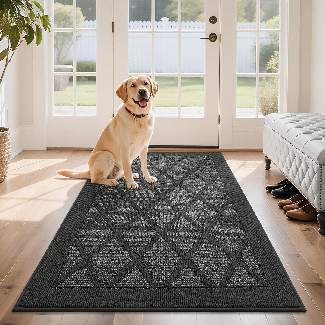 COSY HOMEER Non-Slip Door Mat 36"x60", Entryway Rugs Low Profile Absorbent Dirt Trapper Doormat for Front Entrance, Washable Polypropylene Entry Mat (Dark Grey)