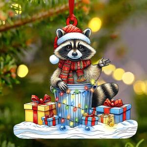 3 x Raccoon Christmas Ornament, Raccoon Ornament for Christmas Tree 2025, 2D Wooden Hanging Dcor for Christmas Keepsake, Raccoon Gifts for Women, Trash Panda Christmas Tree Ornament