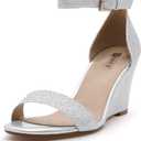IDIFU Women's Classic Wedge Heels Sandals 3 Inch Ankle Strap Open Toe Evening Dress Wedding Shoes, Size 7