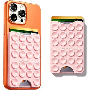 Silicone Suction Cup Card Holder Suitable for Phone Cases, Phone Wallet Stick to The Back of The Phone, Can Hold Up to 3 Cards, Suitable for Selfies and Videos, 2.28"x3.54" (Chalk Pink)