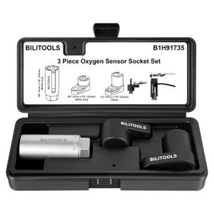 BILITOOLS 3-Piece O2 Oxygen Sensor Socket Set, Offset Oxygen Sensor Wrench Set 7/8" (22mm) x 3/8" & 1/2" Drive