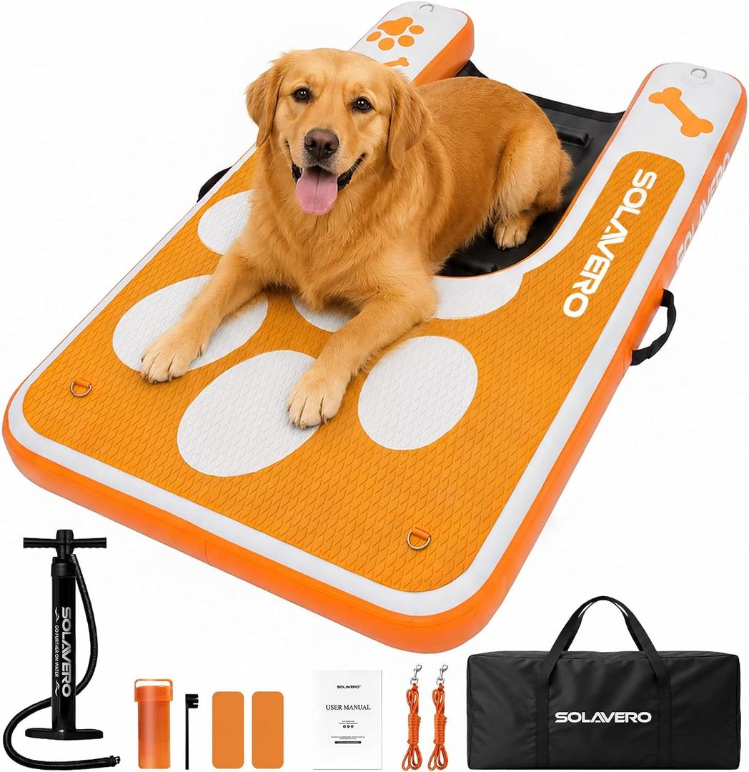 SOLAVERO 60”× 40” Inflatable Dog Boat Ramp Up to 250LB for Pool Lake Dock