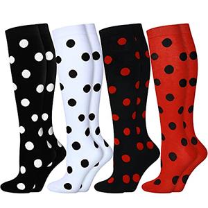 SATINIOR 4 Pairs Knee Long High Socks Polka Dot Knee Stocking for Halloween Accessories Holiday Outfits(Classic Colors)