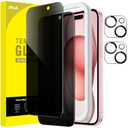 JETech Privacy Screen Protector for iPhone 15 6.1-Inch with Camera Lens Protector, Anti-Spy Tempered Glass Film, Easy Installation Tool, 1-Pack Each