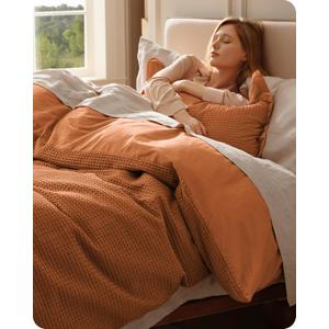 Bedsure Cotton Duvet Cover Queen Size - 100% Cotton Waffle Weave Terracotta Duvet Cover Queen Size, GentleSoft and Breathable Bedding Set for All Season, 3 Pieces, 90"x90"
