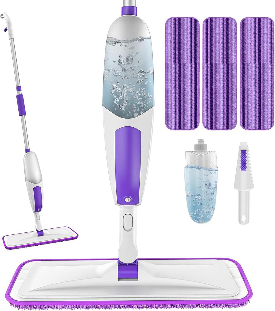 Microfiber Spray Mops for Floor Cleaning - SEVENMAX Dry Wet Floor Mop with Sprayer 3 Washable Pads fit Swiffer Powermop for Hardwood Laminate Tile Wood Vinyl Ceramic Home Kitchen Cleaning