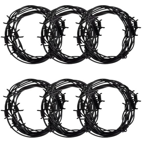 49 Foot Black Fake Rusted Barbed Wire Decoration 6 Pcs Halloween Plastic Faux Barb Wire Decoration Prop Western Decor Rusty Western Party Decorations Cowboy Decor for Cowboy Halloween Party Decor
