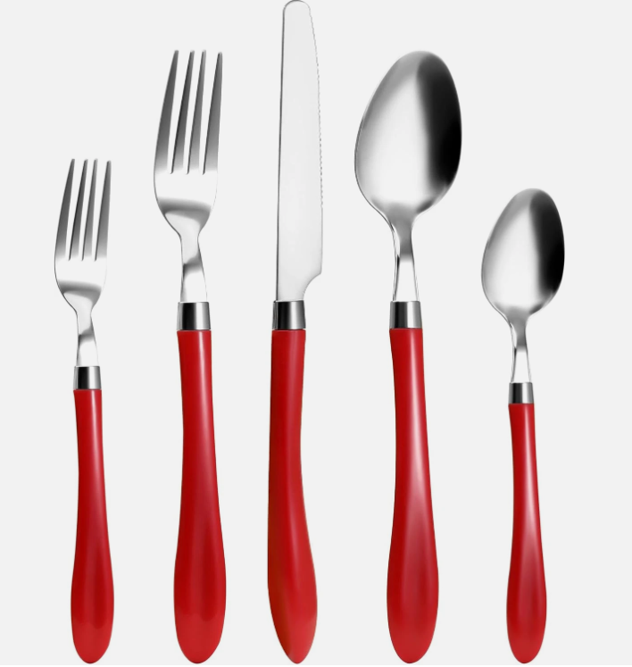 HOFTEN 20 Piece Stainless Steel Color Handle Flatware Red Silverware Set