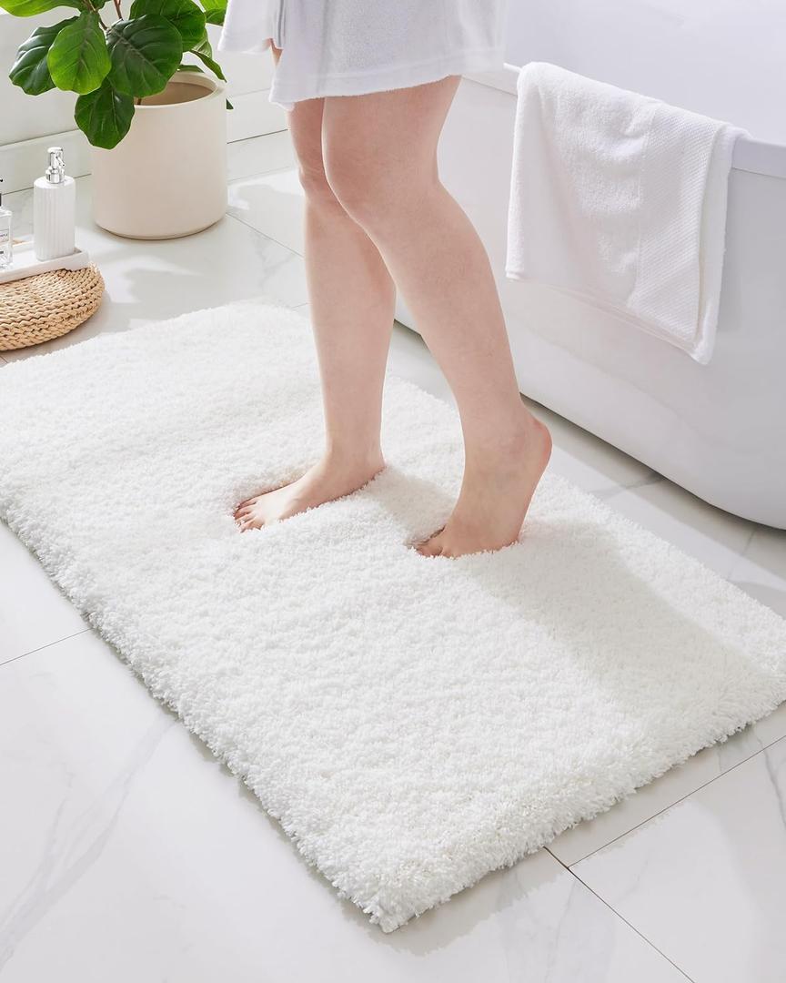 ILANGO White Bathroom Rugs 70"  24" Non Slip & Super Absorbent Extra Thick Soft, Washable Bath Carpet Runner for Floor, Microfiber Plush Shaggy Bath Mats with Rubber for Bedroom Bathtub Shower Room