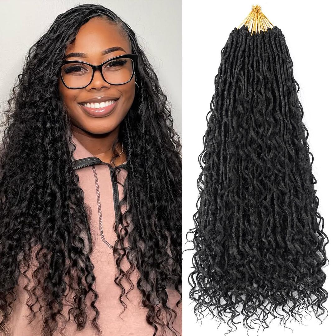 Goddess Locs Crochet Hair 9 Packs 24 Inch Bohemian Human Hair Mixed Synthetic Boho Faux Locs Crochet Hair for Black Women (24Inch,1B)