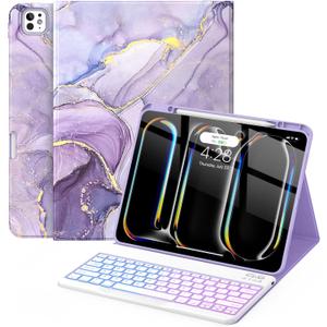 Soke Keyboard Case for iPad Pro 13 Inch (M4 2024), Magnetic Detachable Wireless Keyboard & 7 Colors Backlight Keys, Folio Stand TPU Back Cover with Pencil Holder for iPad Pro 13", Lilac Marble