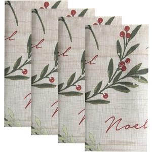 Elrene Home Fashions Holiday Tree Trimmings Fabric Napkins, Set of 4, 17 Inches x 17 Inches