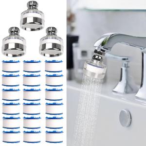 3 Pcs of Sink Water Filter and 18 Filter Elements Set, Sink Faucet Filter 360Rotating, Bathroom Sink Filter Removes Fluoride Hard Water, Faucet Filter Faucet Extender for Home Kitchen Sink