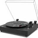 Vintage 3-Speed Turntable Bluetooth Input Record Player Vinyl Record Player with Twin Built-in Stereo Speakers,Auto Stop,RCA Output, Full Size Platter,Acrylic Dust Cover, Black Wood