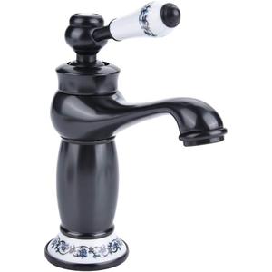 Ceramic Antique Brass Faucet Bathroom Sink Faucet Blue White Porcelain Long Neck Vintage Faucet Mixer Sink Tap Kitchen Cold/Hot Water Basin Tap(Black)