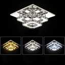 Finktonglan Crystal LED Ceiling Light Stainless Steel Modern Flush Mount Lights Fixture Square Chandelier Ceiling Lamp for Dining Room Living Room Bedroom (Multi-Color)