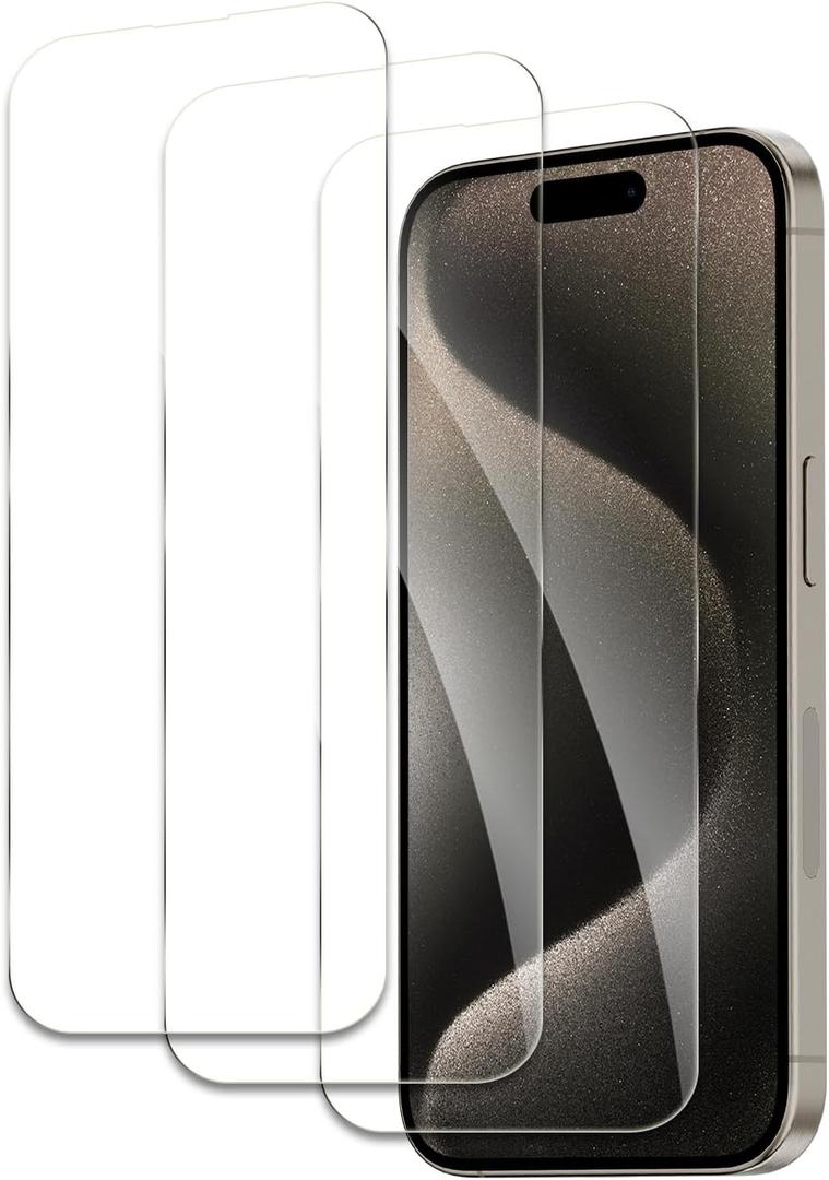 Screen Protector for iPhone 15 Pro, Tempered Glass Film, Ultra HD 9H Hardness Case Friendly Anti Scratch Bubble Free Ultra Resistant Oil-Resistant Shatter Protection, 3-Pack