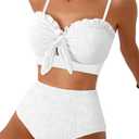 Herseas Women's Seashell Textured Bikini Sets Knotted Front 2 Piece Swimsuits Ruffle Trim Bathing Suits XL