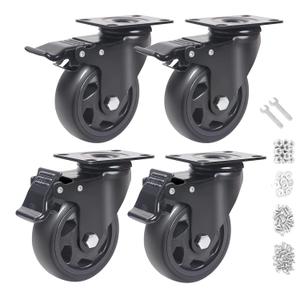 4 Inch Caster Wheels 2000lbs,Casters Set of 4,Heavy Duty Plate Casters with Double Ball Bearings,YAEMIKY Premium Polyurethane Swivel Caster Wheels for Cart,Furniture,Workbench16pcs Screws Included