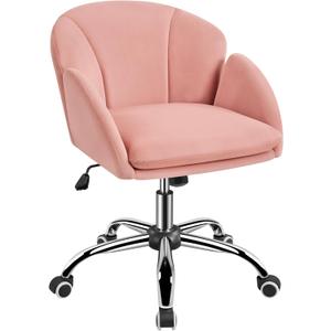Yaheetech Pink Desk Chair Vanity Chair Comfy Velvet Chair Cute Desk Chair for Home Office Modern Swivel Rolling Chair for Bedroom, Living Room, Makeup Room Women