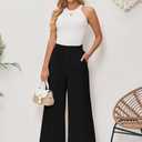 Women's Linen Pants Relaxed Fit High Waisted Boho Chic Ankle Pants Summer Beach Vacation Wide Leg Trousers (Black, XL)