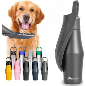 27 OZ Dog Water Bottle Portable Stainless Steel Convenient Pet Water Dispenser, Leak Proof Puppy Travel Water Bowl for Dog Outdoor Walking, Hiking, Perfect Size for All Dog Breeds, Whole Grey (1-Pack)