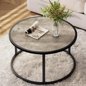 SAYGOER Small Round Coffee Table, Modern Coffee Tables for Living Room, Simple Center Table for Small Space Home Office Gardern, 27.6 27.6 17.7inch, Grey Wash