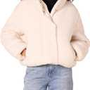 Amazon Essentials Women's Cropped Full-Zip Puffer Jacket (Quilted Matte or Sherpa Fleece) (X-Large, Cream Teddy Sherpa)