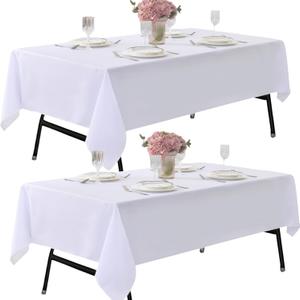 2-Pack 60x102 inch White Table Cloths, Solid Stain and Wrinkle Resistant Oblong Tablecloth, Premium Plain Weave Polyester Fabric Rectangle Table Linen Covers for Hotel, Wedding