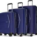 GinzaTravel Luggage 3 Piece Set Suitcase Spinner Hardshell Lightweight TSA Lock,Expandable Luggage Sets with PP Material (Navy Blue), OD-PP-7015
