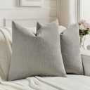 FUTEI Pack of 2 Chenille Decorative Throw Pillow Covers 20x20 Inch,Soft Cozy Faux Linen Textured Cushion Case,Farmhouse Home Decor for Couch Living Room,Smoke Gray