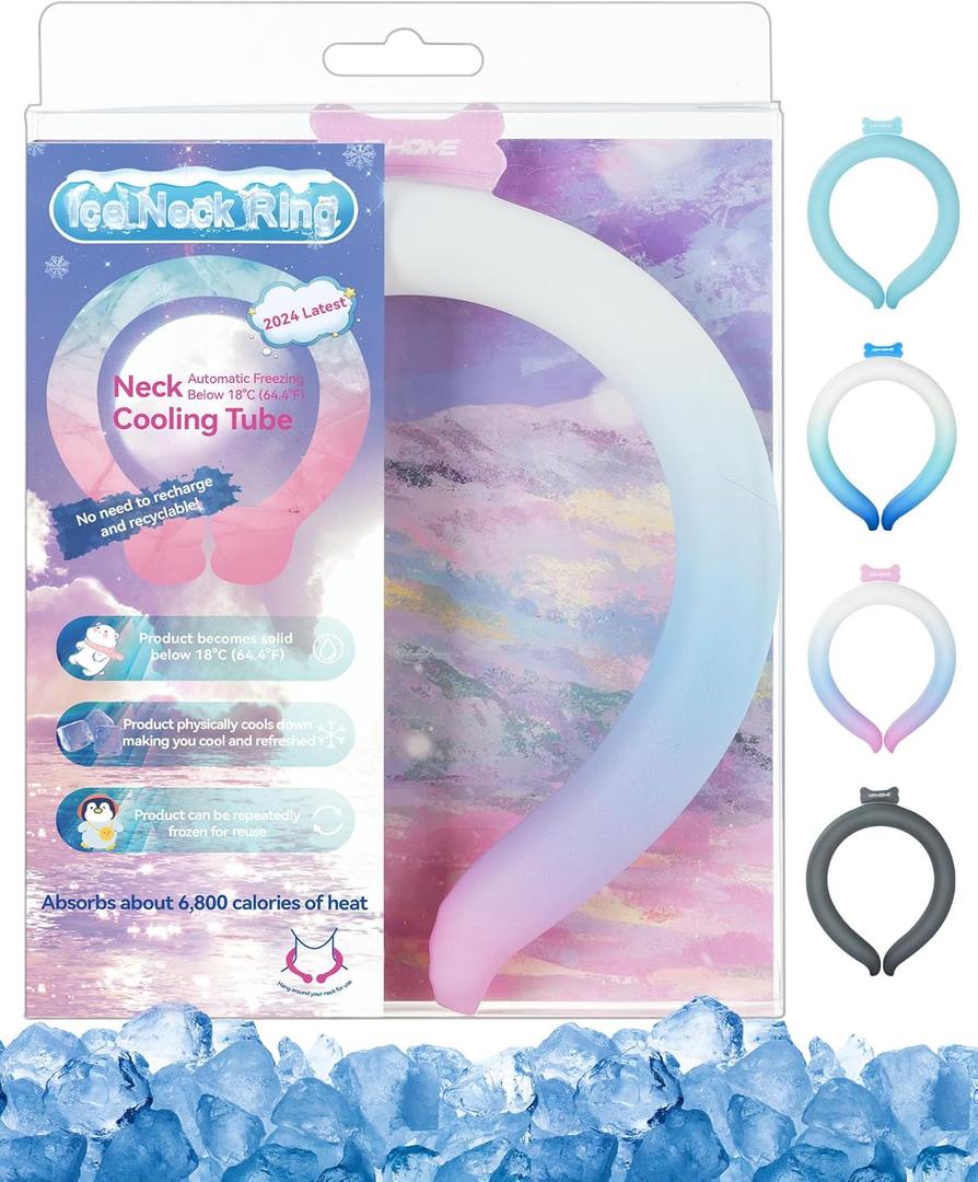 Neck Cooling Tube Wraps Ice Ring Neck Cooler Personal Ice Pack Wrap for Hot Weather Gel Reusable Wearable Gel Cooling for Summer Heat Hot Flashes Freezer Below 64.4 (Gradient Pink)