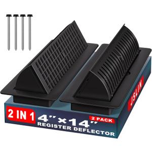4x14 Floor Register with Vent Deflector, Adjustable Floor Vent Covers, Air Vent Deflector Includes Mounting Screws for Wall & Ceiling for Easy Install, 2 In 1 Vent Covers for Home Floor, Black, 2 Pack