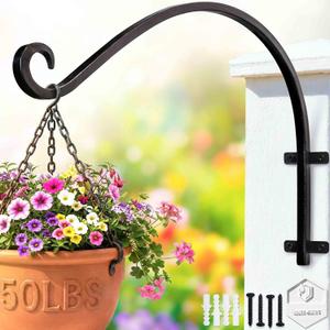 Lifyzoon Heavy Duty Hanging Plant Bracket: 50lbs Weight Capacity - Black Metal Plant Hangers for Outside, 16 Inch Outdoor Wall Hooks for Large Bird Feeder, Lanterns, Wind Chimes, Flower Baskets