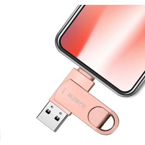 USB3.0 256GB Flash Drive Phone Photo Stick 2in1 for i Phone Android USB C and Computer MS02 Pink