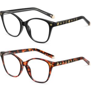 2 x Bifocal Reading Glasses Women Cat Eye Blue Light Blocking Computer Reader Clear Top No Line Transition Ladies Eyewear