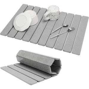 Large Stone Dish Drying Mat for Kitchen Counter, Eco-friendly, Instant Drying Pad,Diatomaceous Earth Water Absorbing Mat, Foldable and Super Absorbent Dish Drying Stone Mat, 24"16", Light Gray
