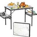 Titanker Folding Camping Table 3ft, Folding Picnic Table, Camp Tables Portable, 50% Extra Side Space, Outdoor Patio Table, RV/Car Camping Essentials, Aluminum Light & Solid (Large 35.4"L x 23.6"W x 27.9"H, White Marble Top & Black Frame)