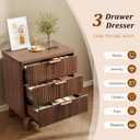 LYNCOHOME Fluted Nightstand with 3 Drawers, Modern Wood Chest of Bedside Table with Curved Profile, Fluted Dresser Organizer for Bedroom,Walnut